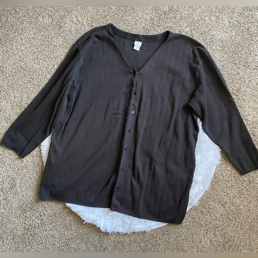Eileen Fisher Cardigan Sweater Button Front Black Womens Size 3X